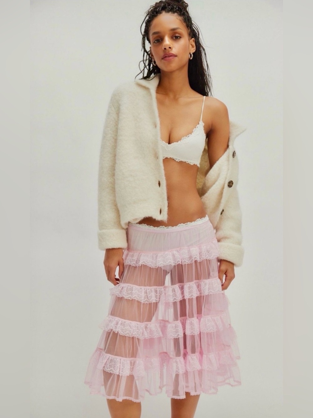 New Free People More For Me Mini Slip Skirt Ballerina Pink Layered Tulle Ruffle